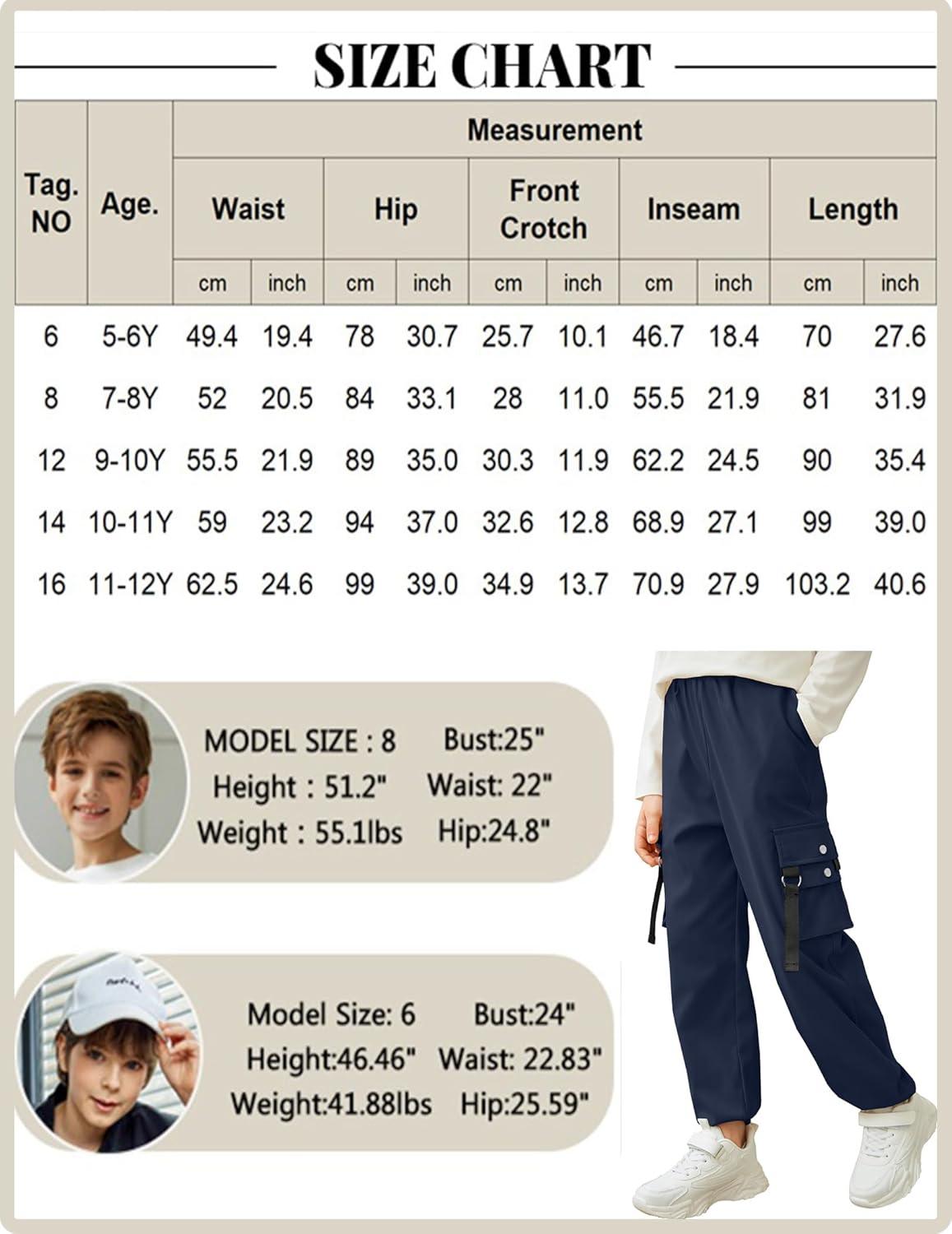 image:imageArshiner Boys Cargo Joggers Pants Kids Elastic Waist Casual Pants Lightweight School Pants with 4 Pockets 512 YearsNavy Blue