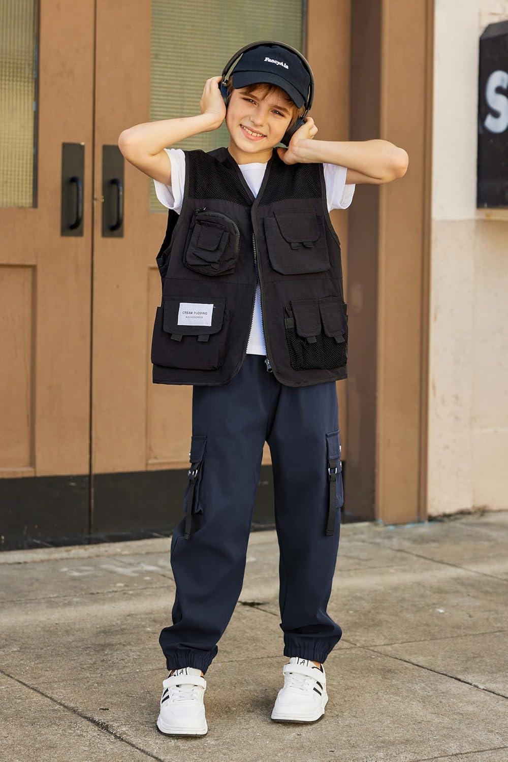 image:imageArshiner Boys Cargo Joggers Pants Kids Elastic Waist Casual Pants Lightweight School Pants with 4 Pockets 512 YearsNavy Blue