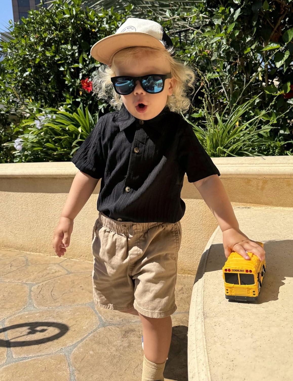 image:imageArshiner Boys Casual Short Sleeve Button Down Shirt Fashion Textured Summer Beach Shirt 313 Years OldBlack