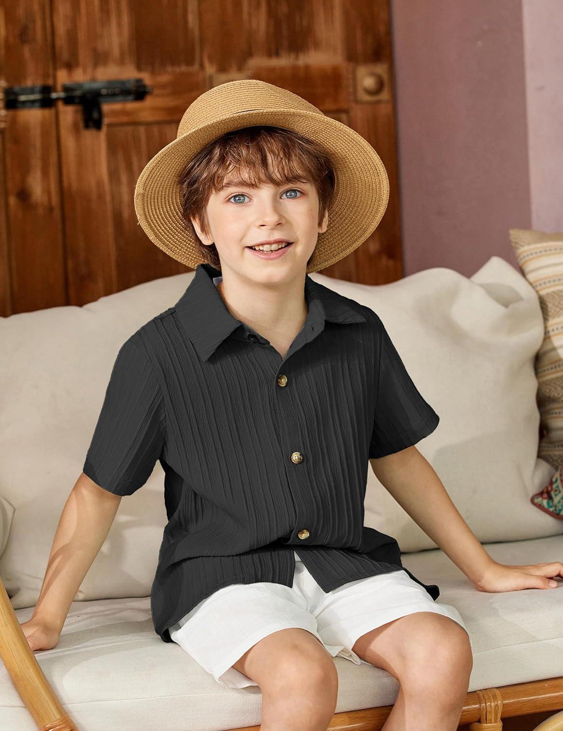 image:imageArshiner Boys Casual Short Sleeve Button Down Shirt Fashion Textured Summer Beach Shirt 313 Years OldBlack