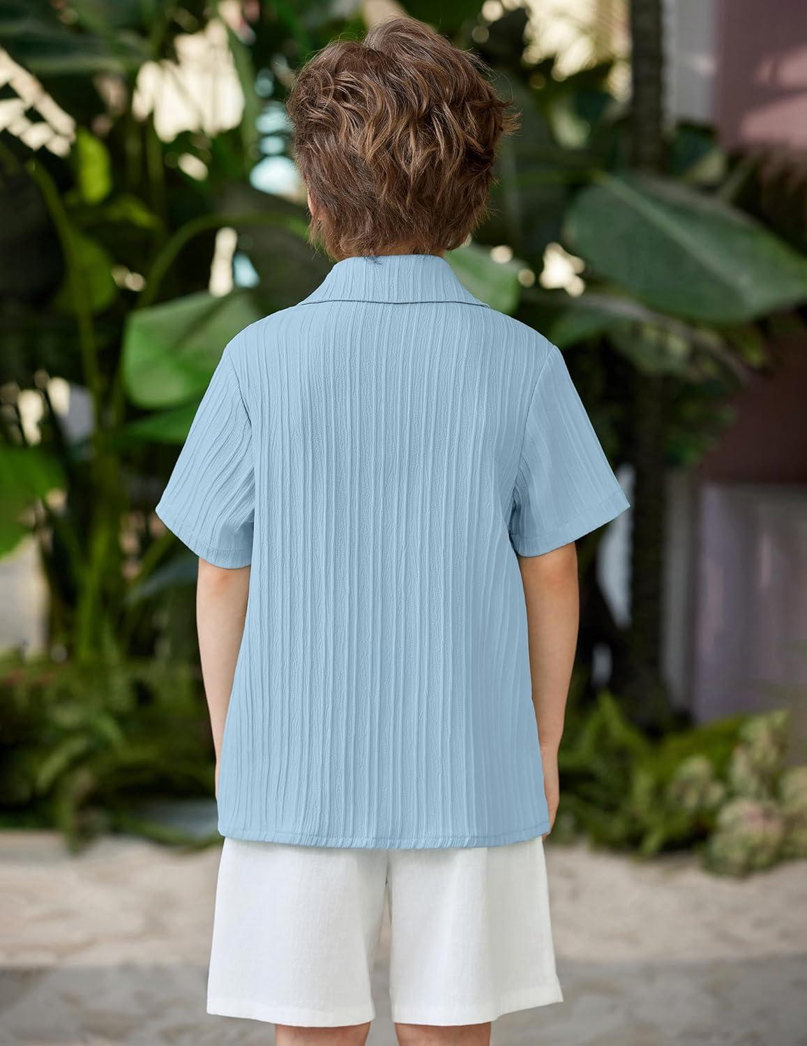 image:imageArshiner Boys Casual Short Sleeve Button Down Shirt Fashion Textured Summer Beach Shirt 313 Years OldBlue