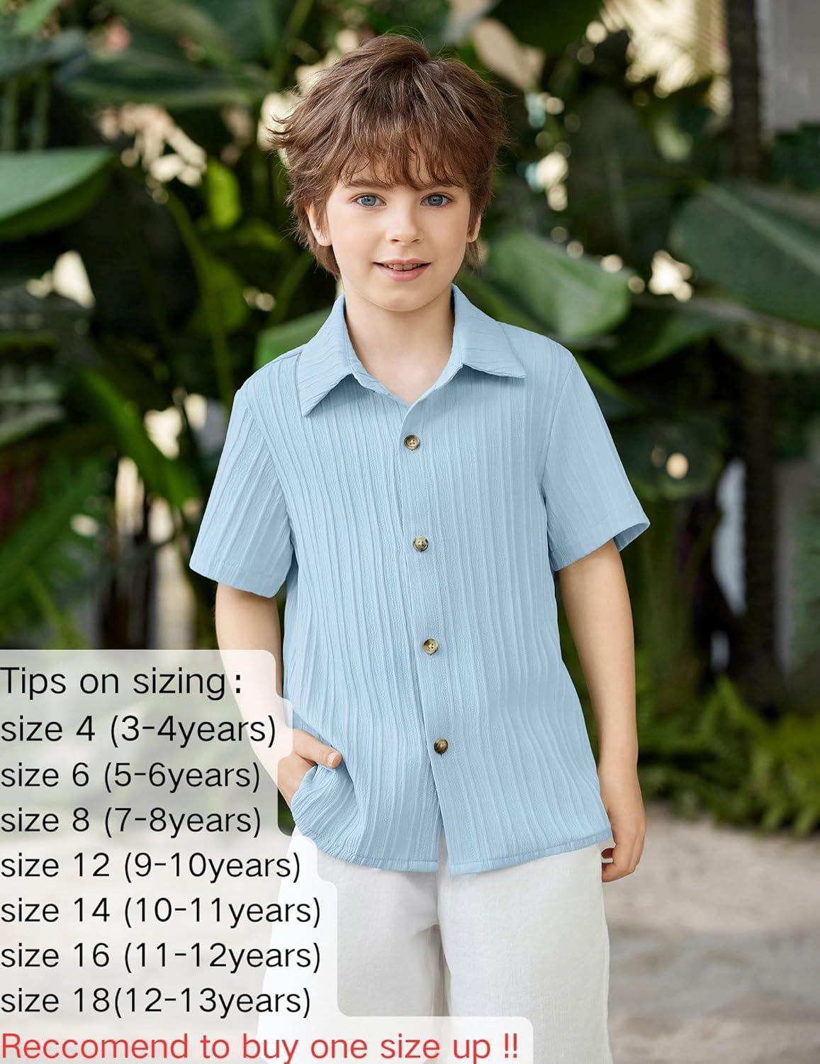 image:imageArshiner Boys Casual Short Sleeve Button Down Shirt Fashion Textured Summer Beach Shirt 313 Years OldBlue