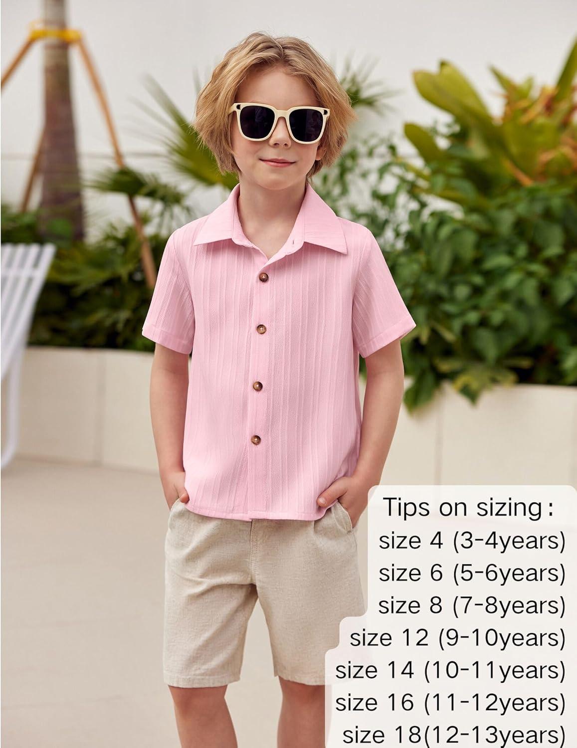 image:imageArshiner Boys Casual Short Sleeve Button Down Shirt Fashion Textured Summer Beach Shirt 313 Years OldDeep Pink