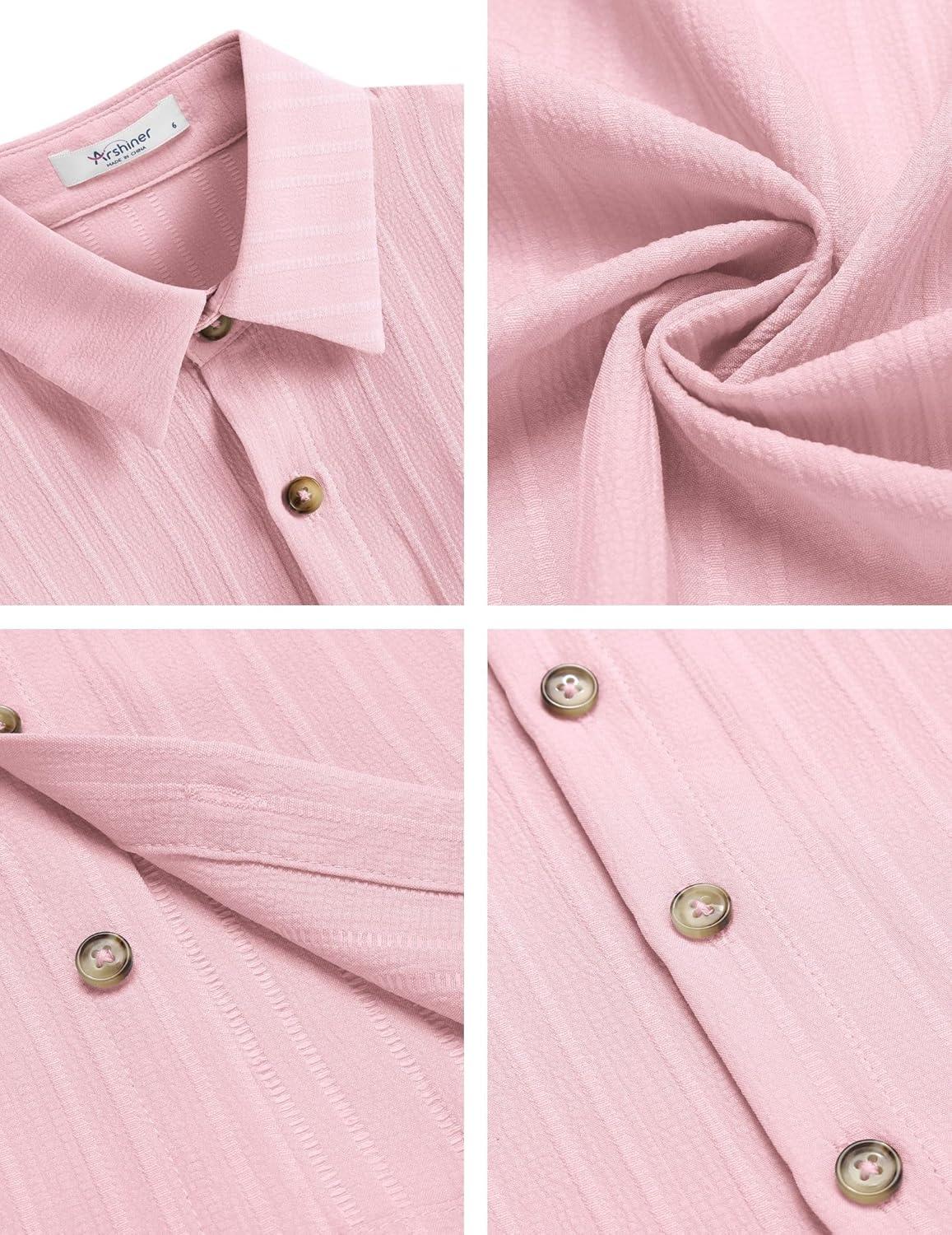 image:imageArshiner Boys Casual Short Sleeve Button Down Shirt Fashion Textured Summer Beach Shirt 313 Years OldDeep Pink