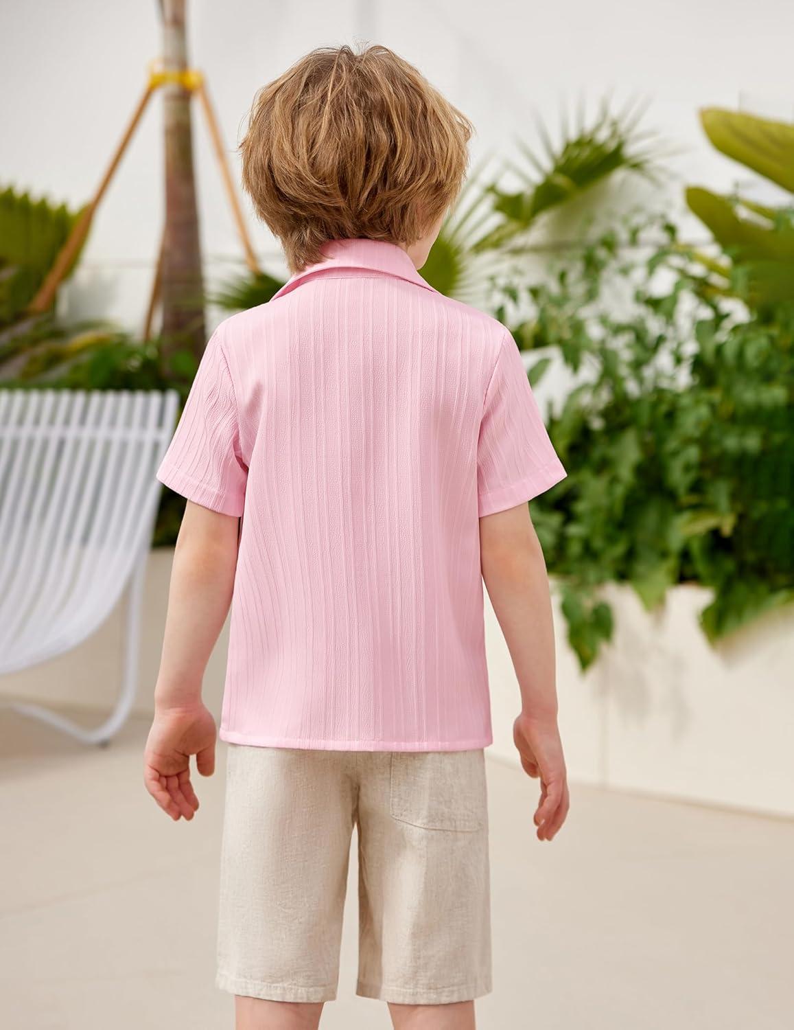 image:imageArshiner Boys Casual Short Sleeve Button Down Shirt Fashion Textured Summer Beach Shirt 313 Years OldDeep Pink