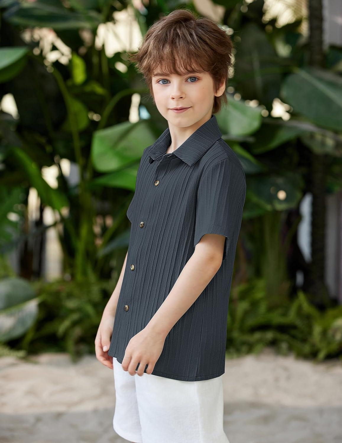 image:imageArshiner Boys Casual Short Sleeve Button Down Shirt Fashion Textured Summer Beach Shirt 313 Years OldDusty Blue