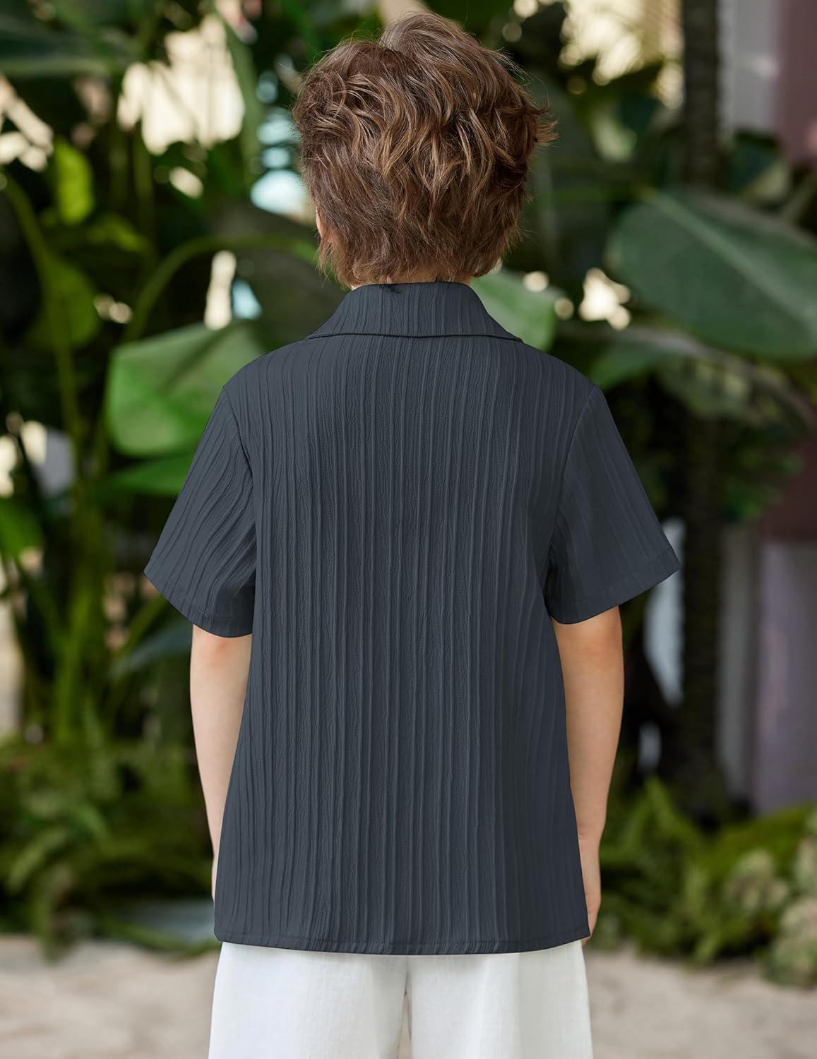 image:imageArshiner Boys Casual Short Sleeve Button Down Shirt Fashion Textured Summer Beach Shirt 313 Years OldDusty Blue