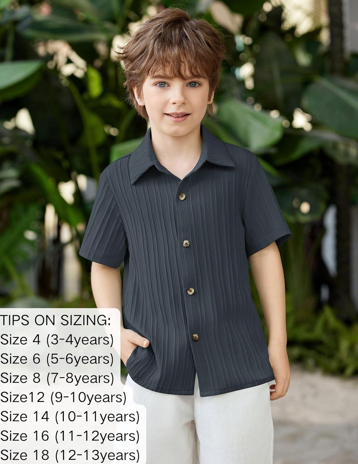 image:imageArshiner Boys Casual Short Sleeve Button Down Shirt Fashion Textured Summer Beach Shirt 313 Years OldDusty Blue