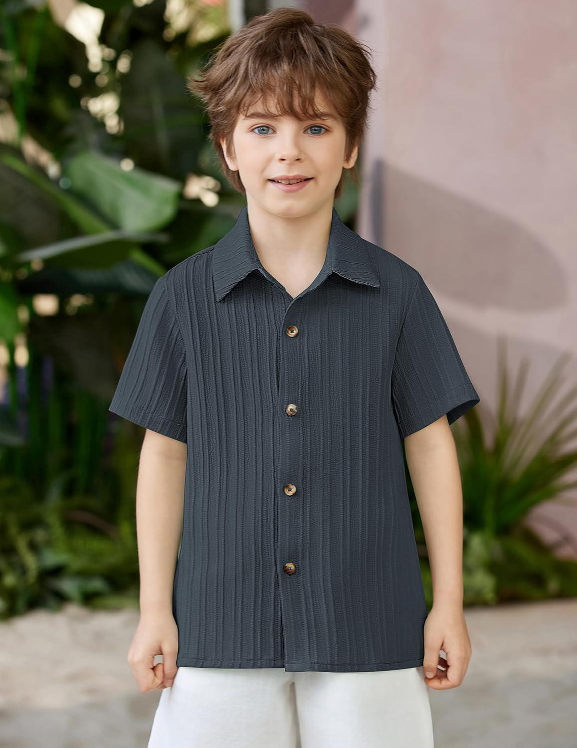 image:imageArshiner Boys Casual Short Sleeve Button Down Shirt Fashion Textured Summer Beach Shirt 313 Years OldDusty Blue