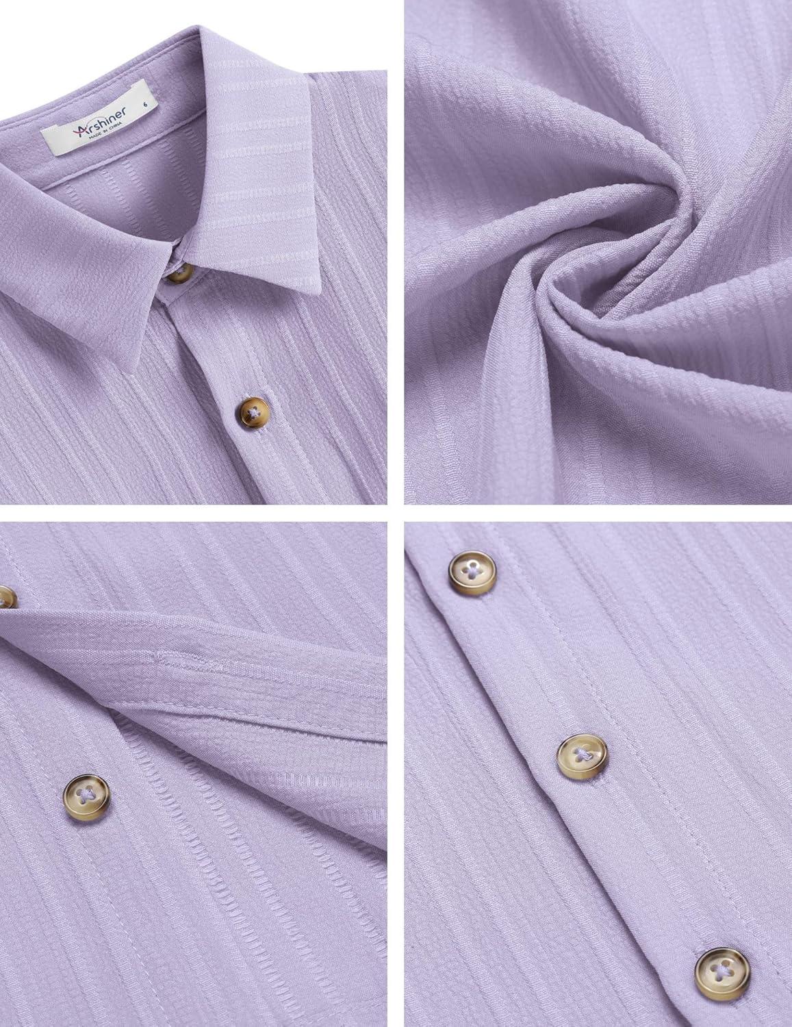 image:imageArshiner Boys Casual Short Sleeve Button Down Shirt Fashion Textured Summer Beach Shirt 313 Years OldLilac