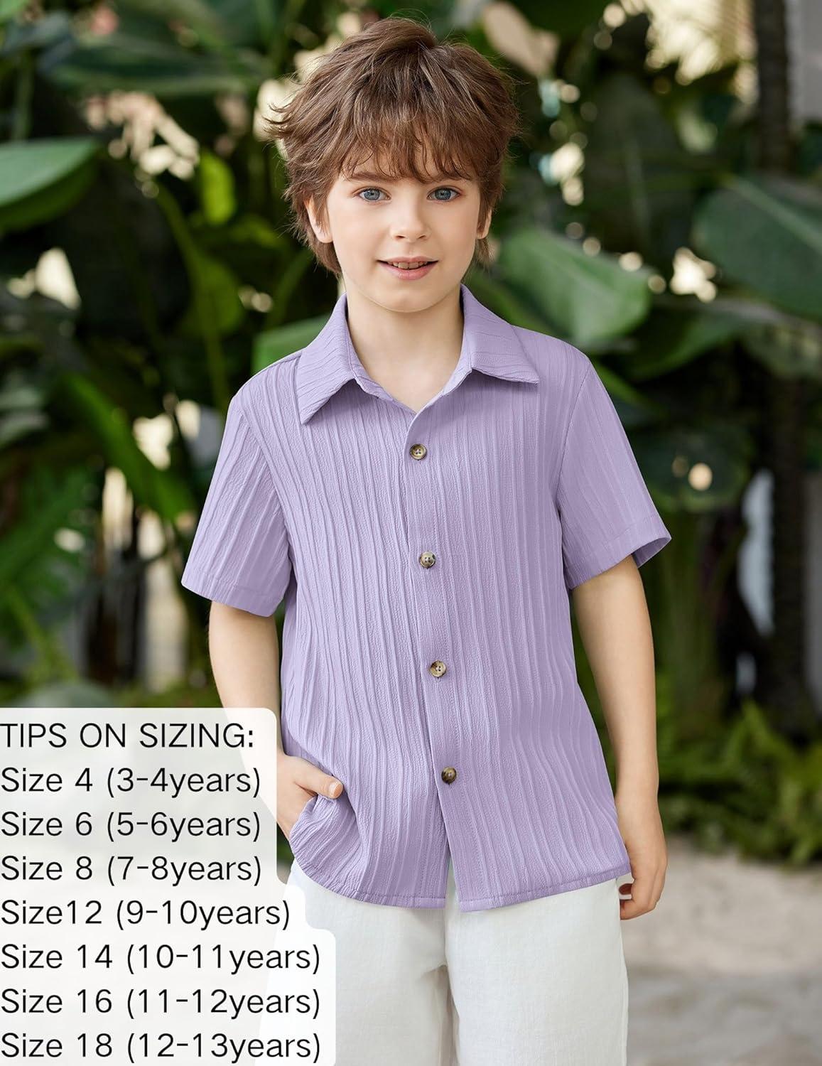 image:imageArshiner Boys Casual Short Sleeve Button Down Shirt Fashion Textured Summer Beach Shirt 313 Years OldLilac