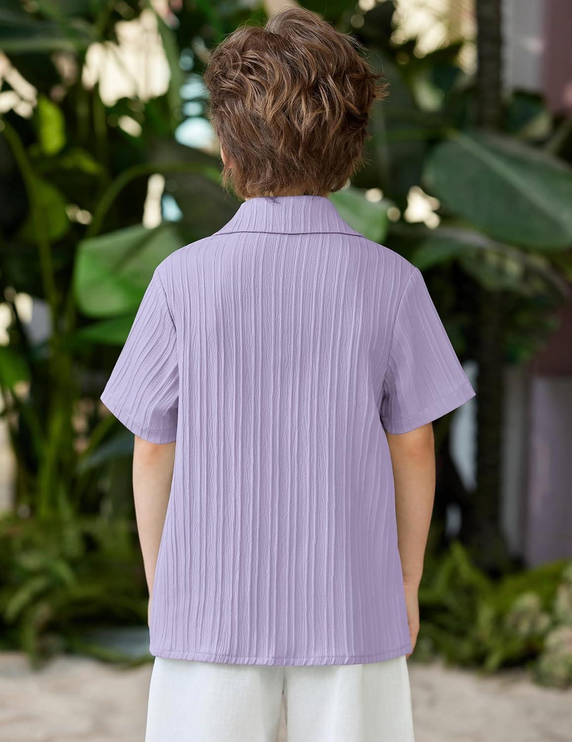 image:imageArshiner Boys Casual Short Sleeve Button Down Shirt Fashion Textured Summer Beach Shirt 313 Years OldLilac