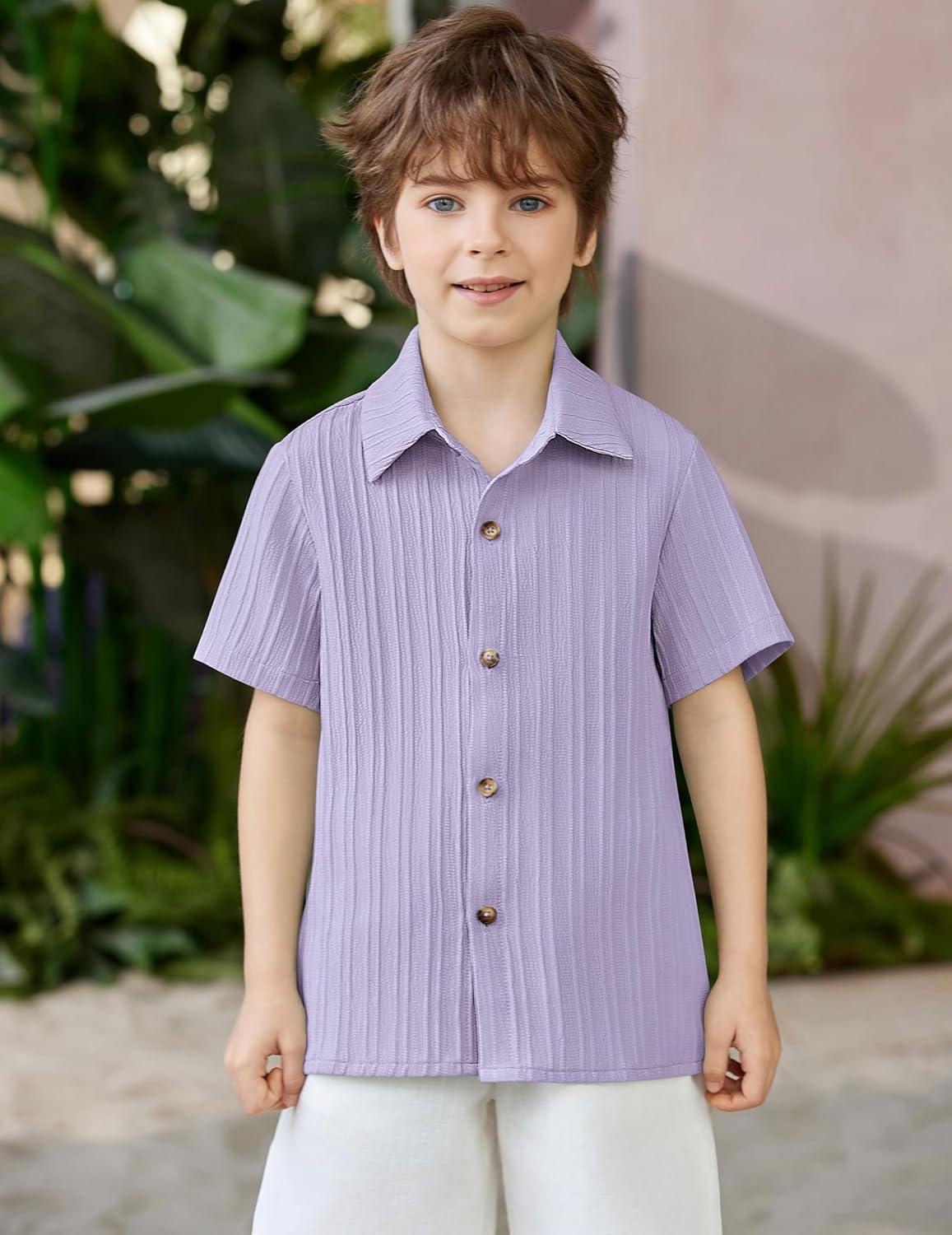 image:imageArshiner Boys Casual Short Sleeve Button Down Shirt Fashion Textured Summer Beach Shirt 313 Years OldLilac