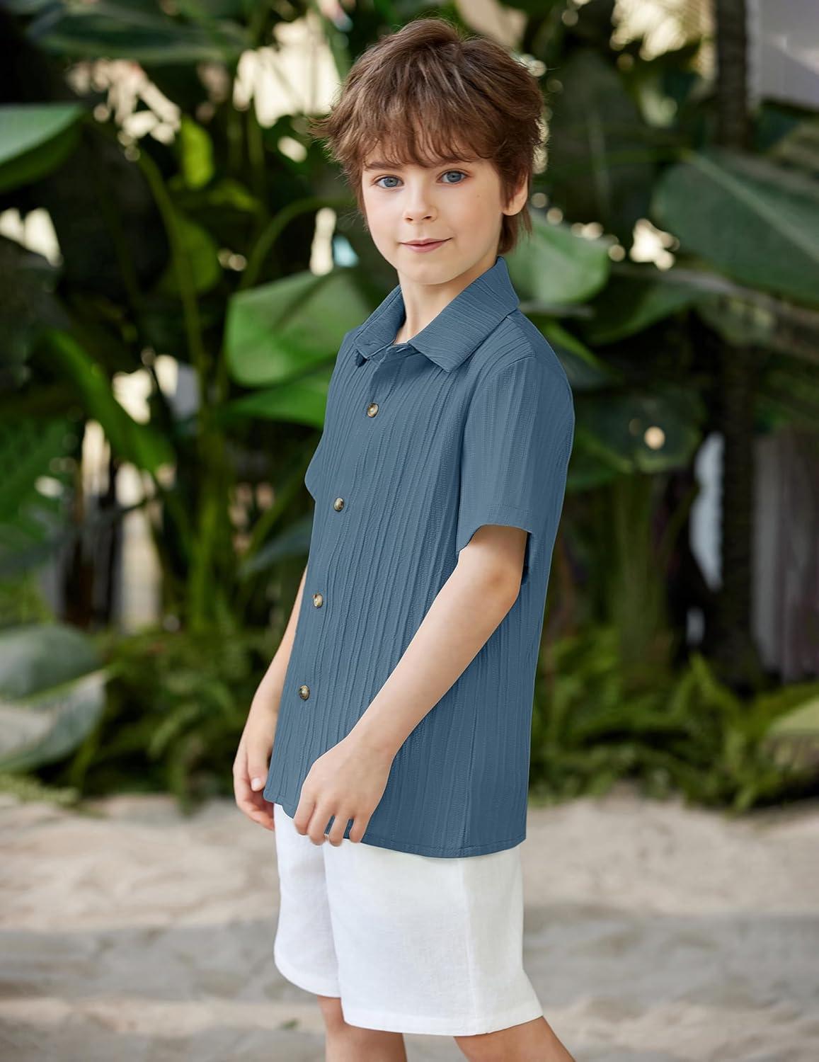 image:imageArshiner Boys Casual Short Sleeve Button Down Shirt Fashion Textured Summer Beach Shirt 313 Years OldNavy Blue