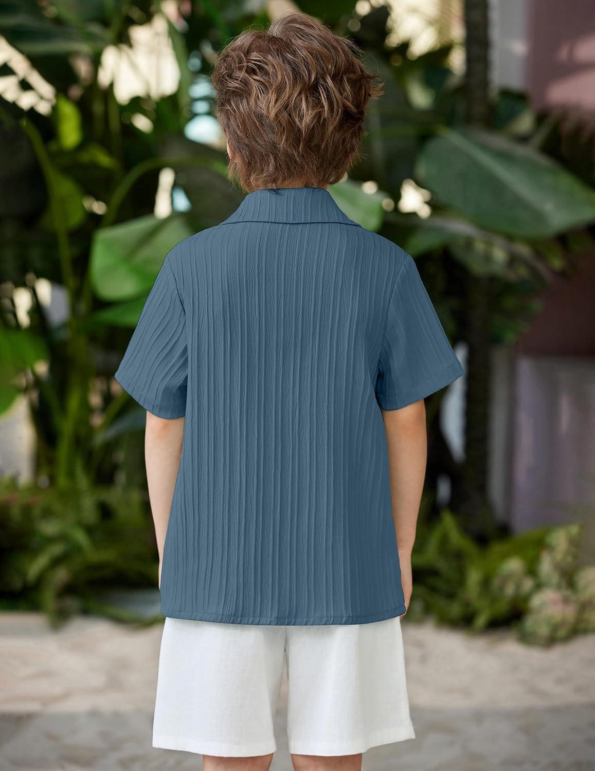 image:imageArshiner Boys Casual Short Sleeve Button Down Shirt Fashion Textured Summer Beach Shirt 313 Years OldNavy Blue