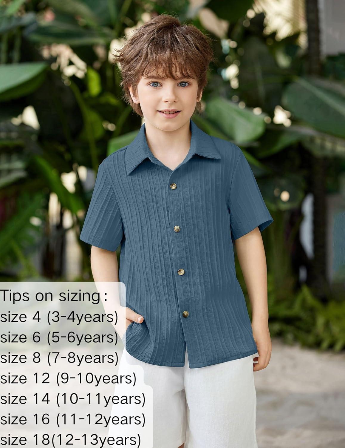 image:imageArshiner Boys Casual Short Sleeve Button Down Shirt Fashion Textured Summer Beach Shirt 313 Years OldNavy Blue