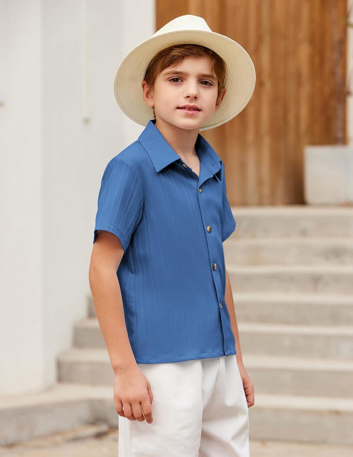 image:imageArshiner Boys Casual Short Sleeve Button Down Shirt Fashion Textured Summer Beach Shirt 313 Years OldRoyal Blue