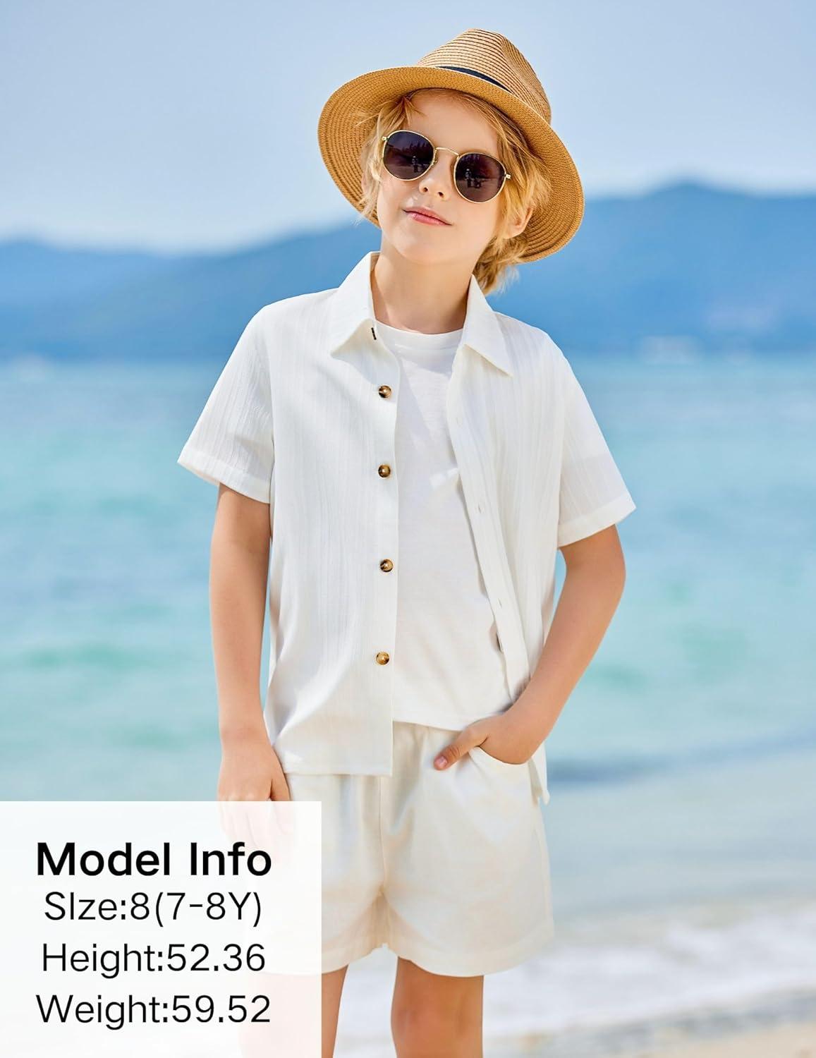 image:imageArshiner Boys Casual Short Sleeve Button Down Shirt Fashion Textured Summer Beach Shirt 313 Years OldWhite