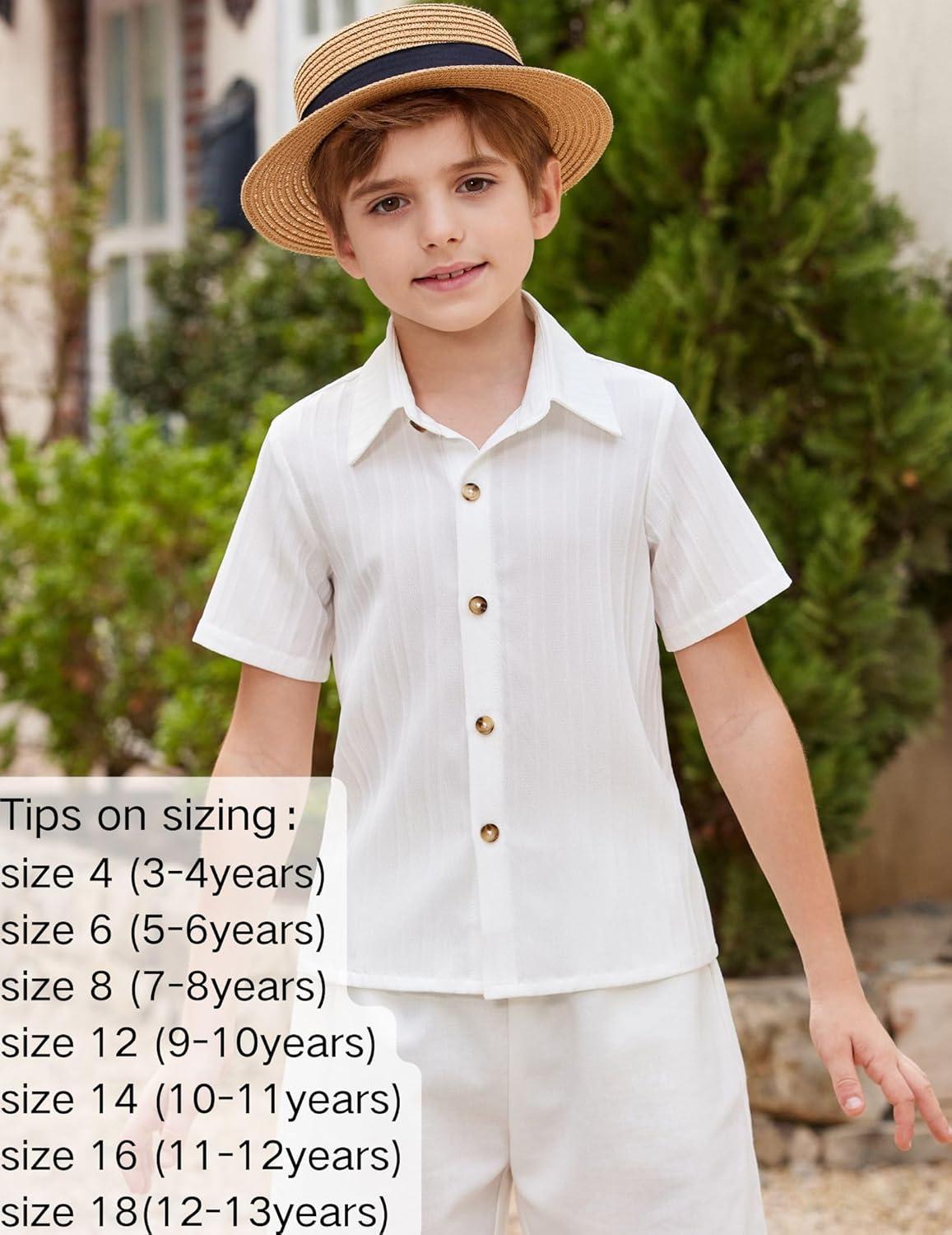 image:imageArshiner Boys Casual Short Sleeve Button Down Shirt Fashion Textured Summer Beach Shirt 313 Years OldWhite