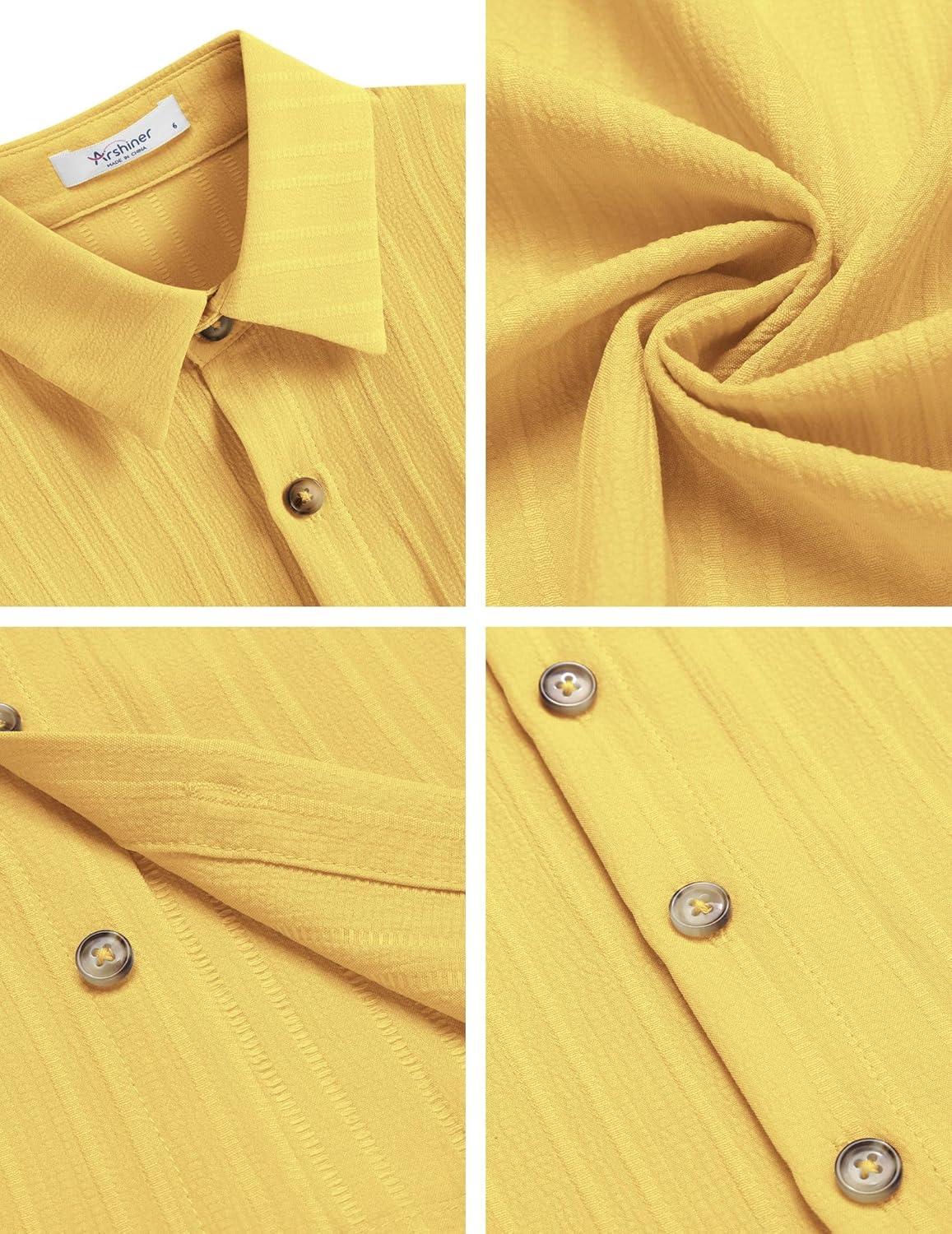 image:imageArshiner Boys Casual Short Sleeve Button Down Shirt Fashion Textured Summer Beach Shirt 313 Years OldYellow