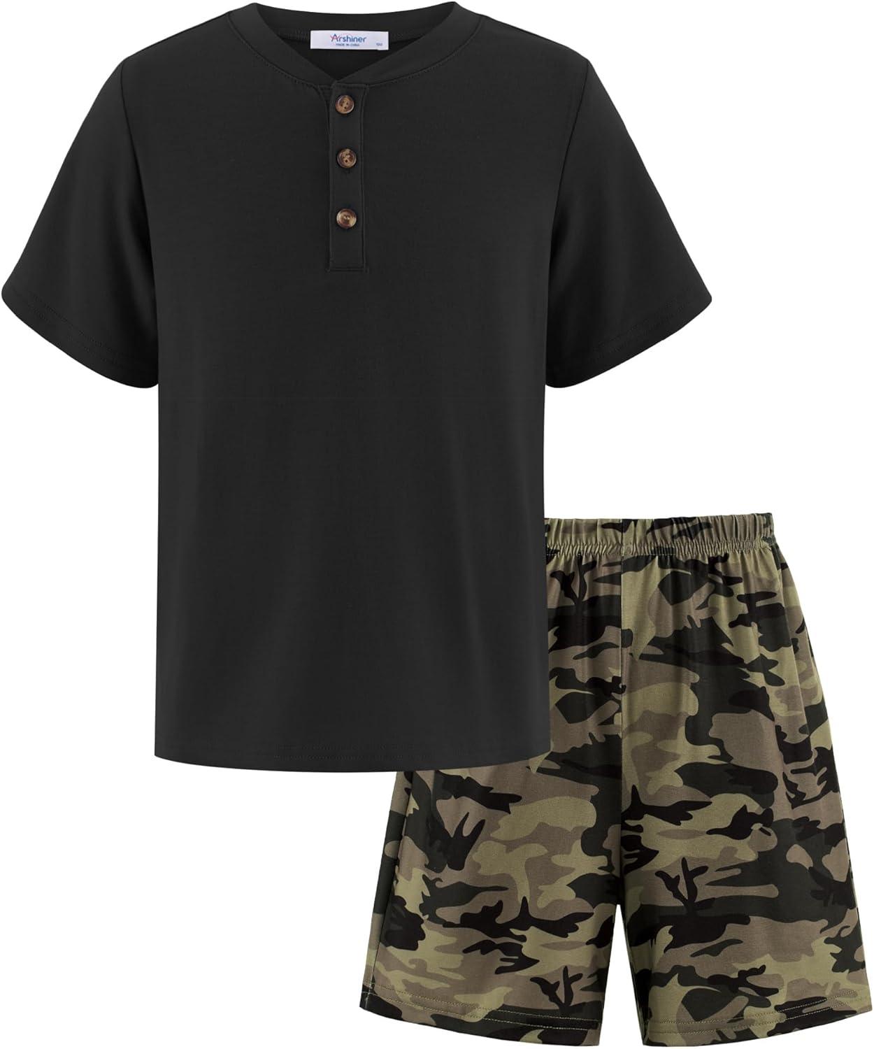 image:imageArshiner Boys Henley TShirt and Camo Shorts Set 2 Pieces Summer Clothing Outfits 56 Years