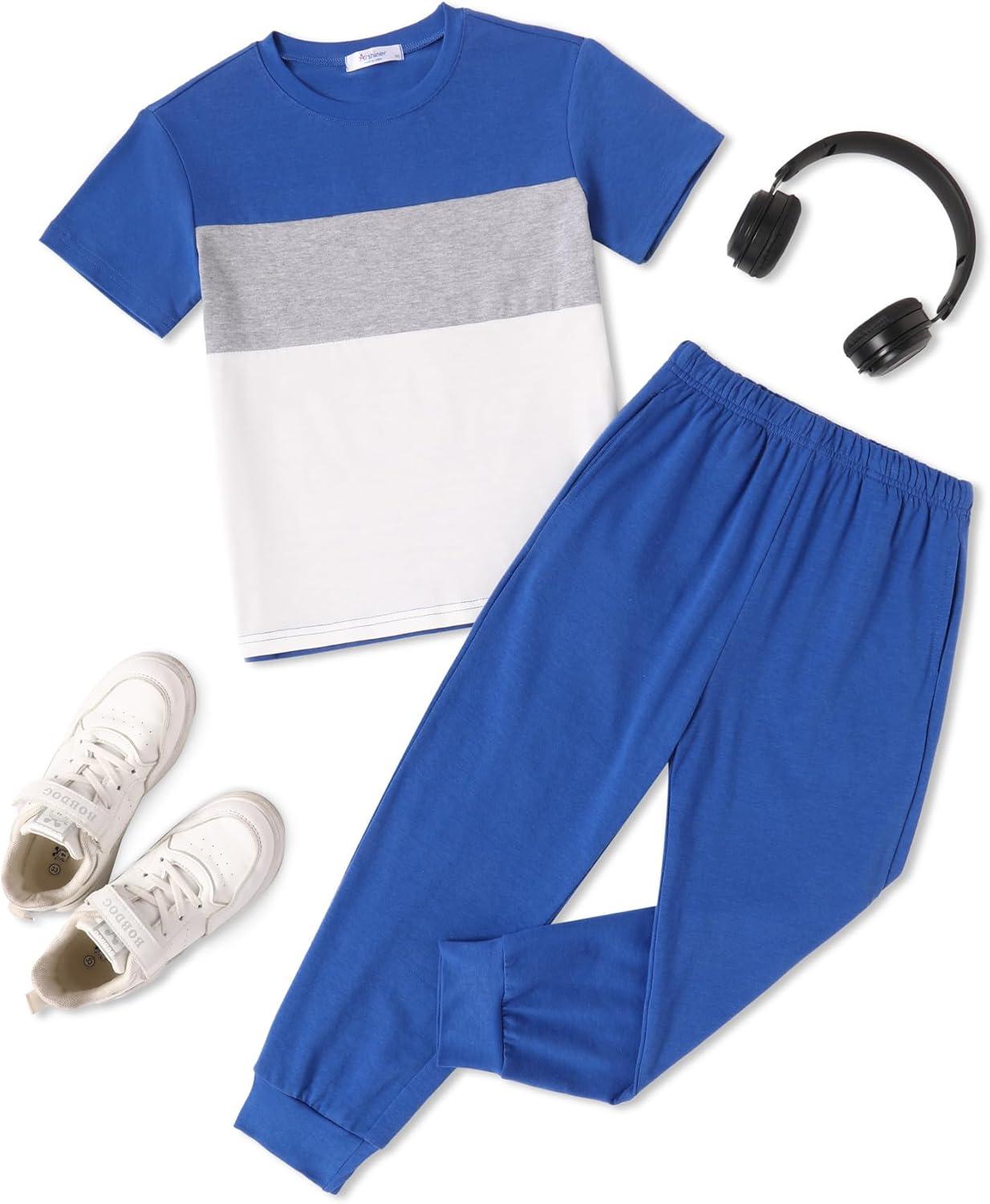 image:imageArshiner Boys Pants Set 2 Piece ColorBlock Short Sleeve TShirt and Active Pants Casual Clothing Outfits 512 YearsBlue