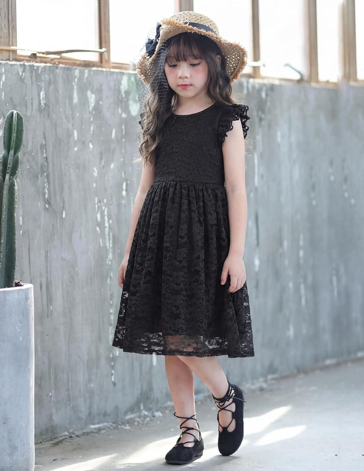 image:imageArshiner Flower Girl Dress Toddler Lace Tutu Ruffle Sleeve Wedding Birthday Party Tulle DressesBlack