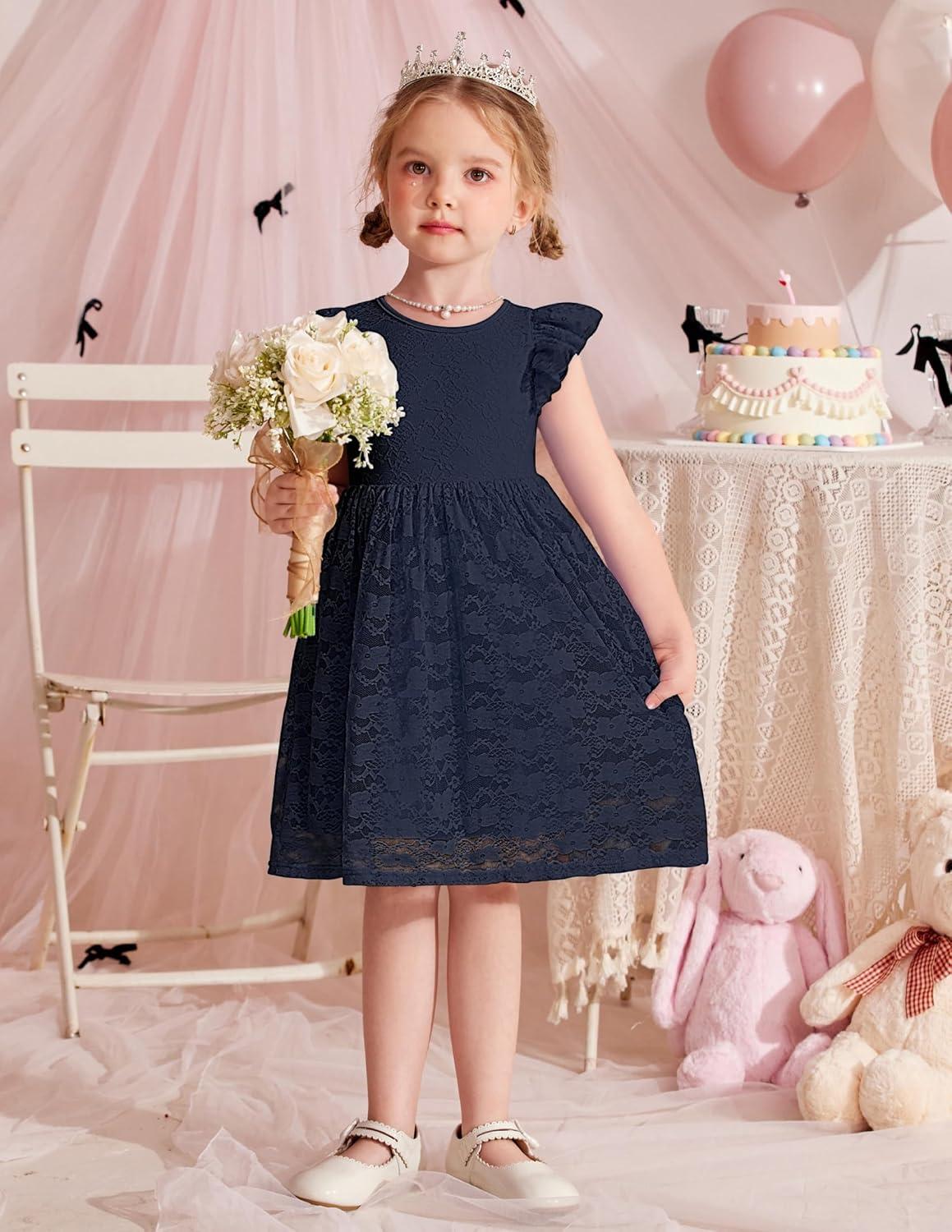 image:imageArshiner Flower Girl Dress Toddler Lace Tutu Ruffle Sleeve Wedding Birthday Party Tulle DressesNavy Blue