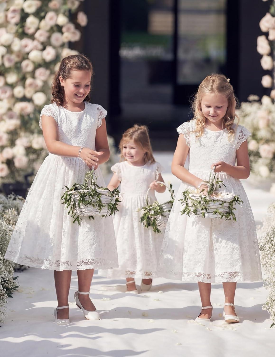 image:imageArshiner Flower Girl Dress Toddler Lace Tutu Ruffle Sleeve Wedding Birthday Party Tulle DressesWhite