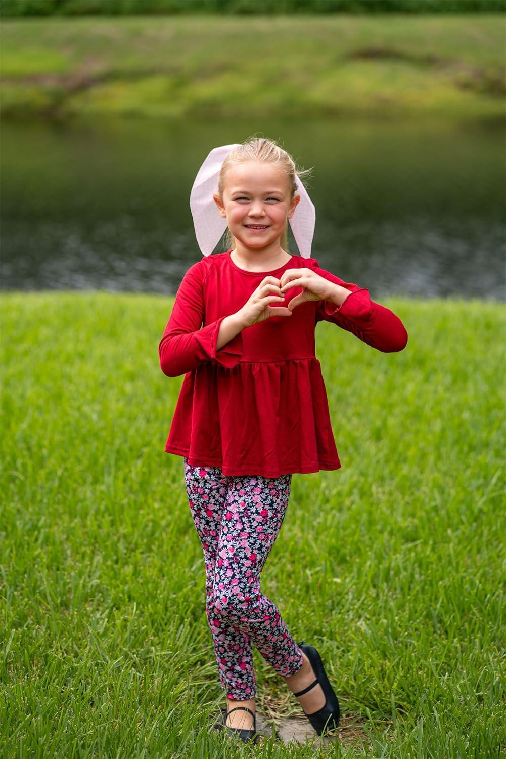 image:imageArshiner Girls 2 Piece Clothing Set Floral Ruffle Hem Bell Sleeve Top and Leggings Fall Winter Outfits for 210 YearsDark Red Floral