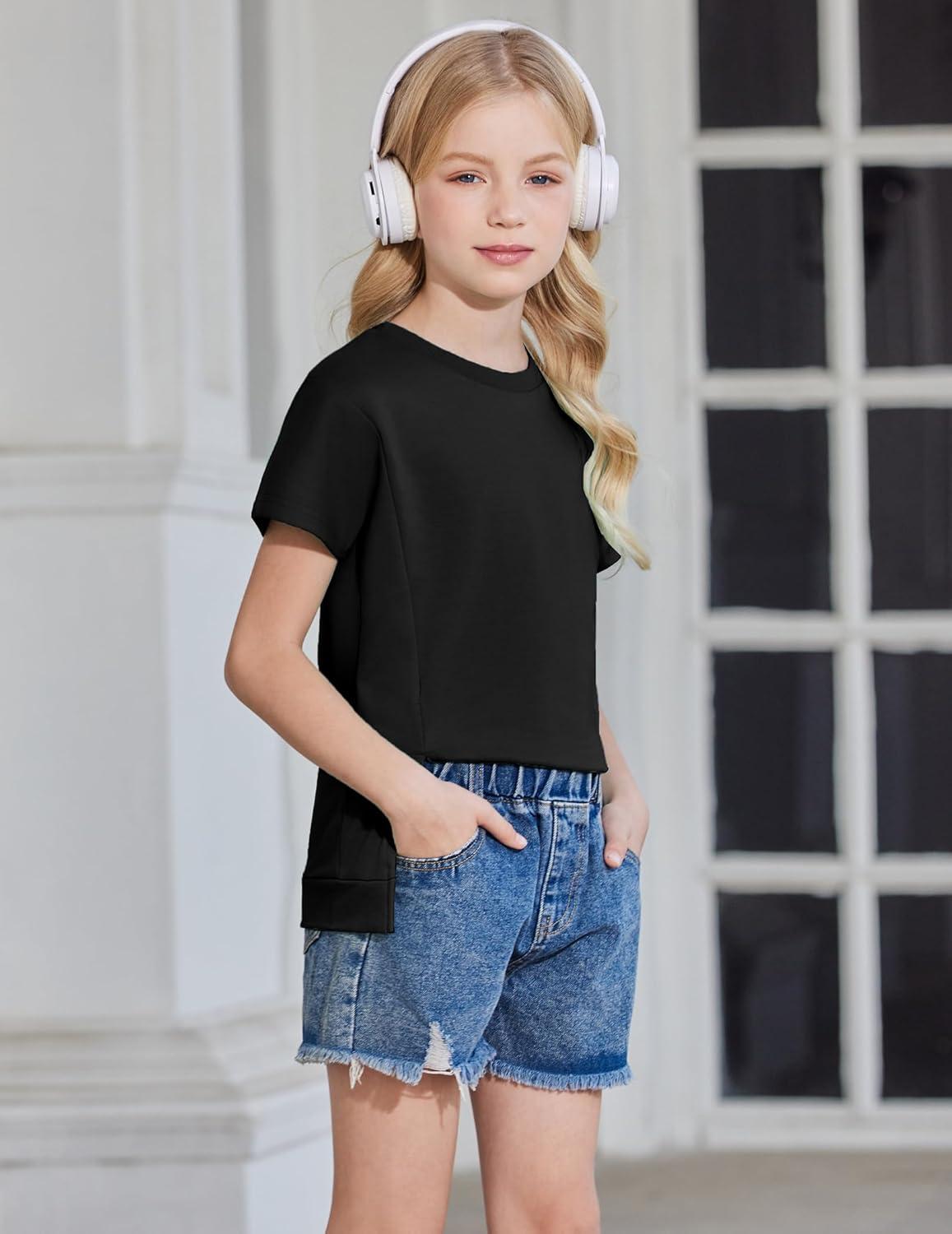 image:imageArshiner Girls 2 Piece Outfit Summer Short Sleeve Loose Fit TShirt and Shorts Set Casual Activewear HighLow Hem SweatshirtBlack Green