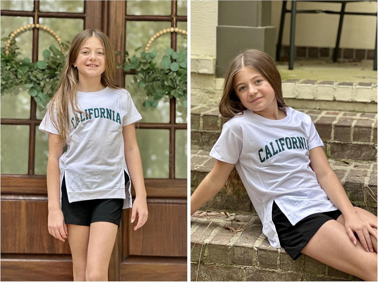 image:imageArshiner Girls 2 Piece Outfit Summer Short Sleeve Loose Fit TShirt and Shorts Set Casual Activewear HighLow Hem SweatshirtLetter Ca