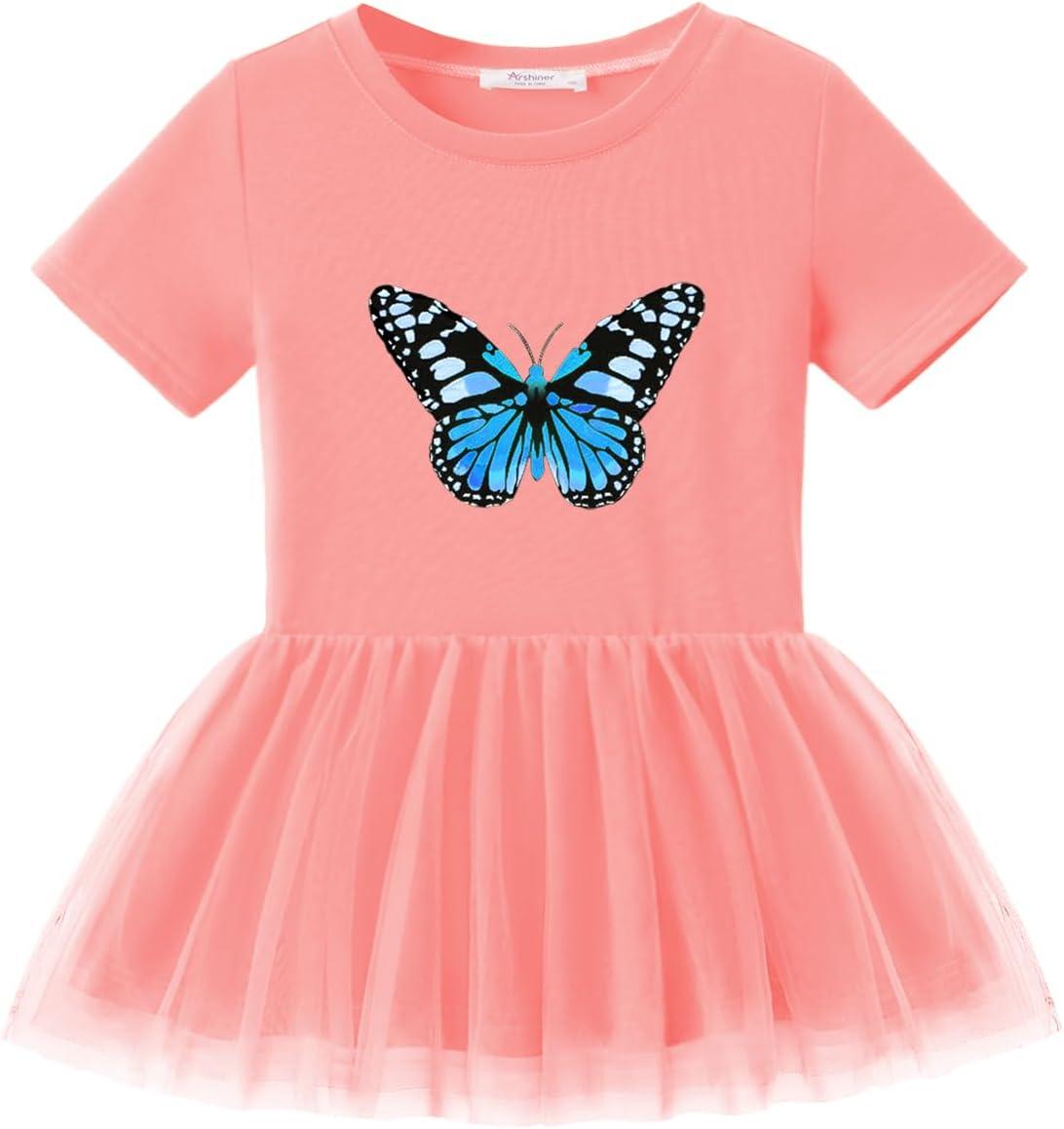 image:imageArshiner Girls 2 Piece Outfits Casual Clothing Sets Short Sleeve Mesh Hem Roundneck Tops and Leggings Pants 210 YearsPinkbutterfly