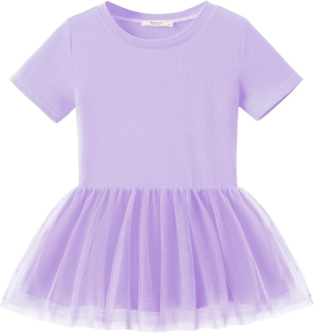 image:imageArshiner Girls 2 Piece Outfits Casual Clothing Sets Short Sleeve Mesh Hem Roundneck Tops and Leggings Pants 210 YearsPurplebutterfly