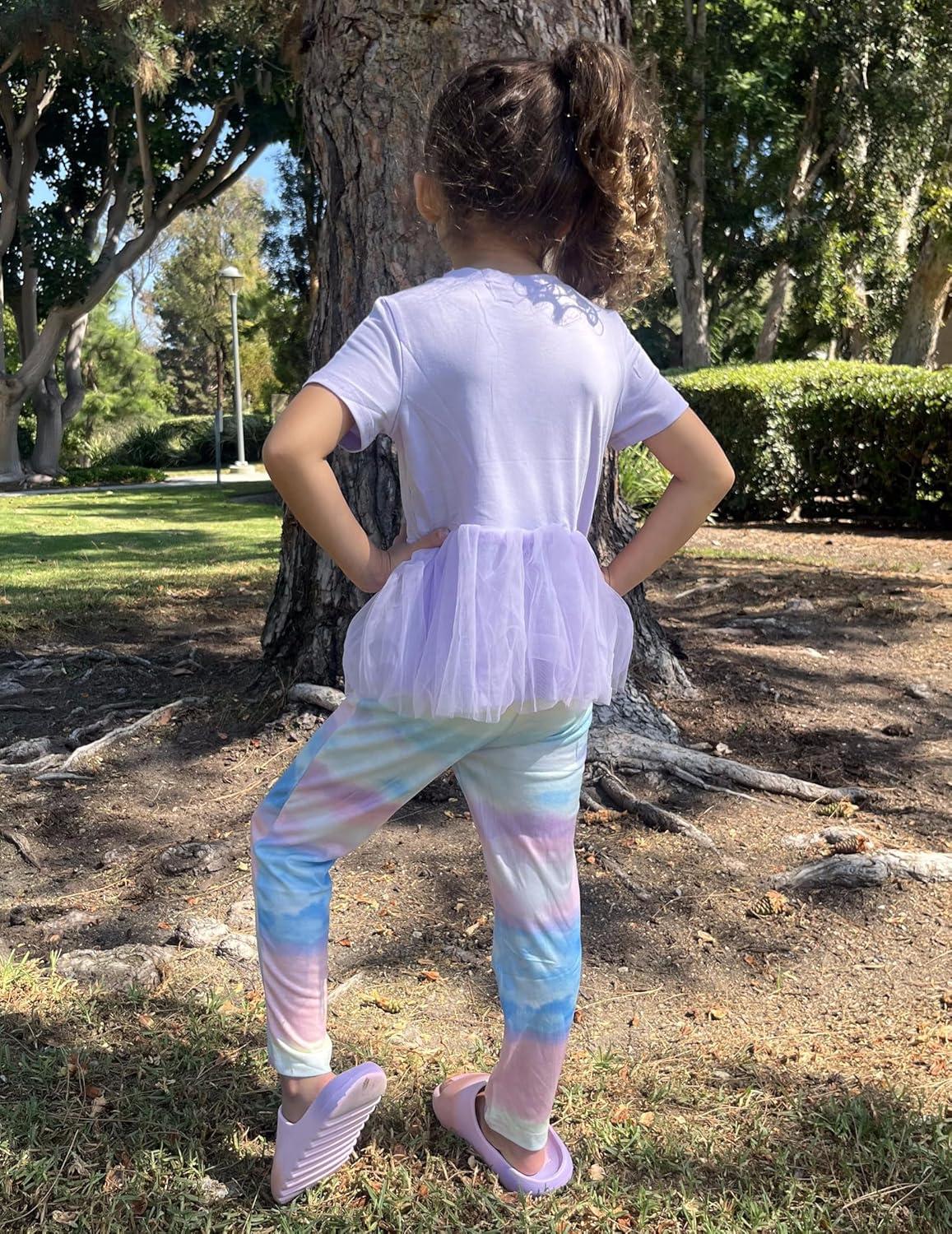 image:imageArshiner Girls 2 Piece Outfits Casual Clothing Sets Short Sleeve Mesh Hem Roundneck Tops and Leggings Pants 210 YearsPurpletie Dye