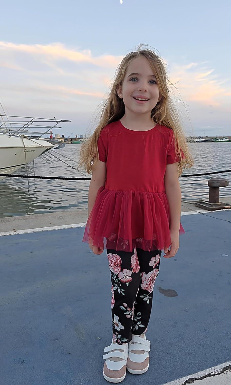 image:imageArshiner Girls 2 Piece Outfits Casual Clothing Sets Short Sleeve Mesh Hem Roundneck Tops and Leggings Pants 210 YearsRedfloral