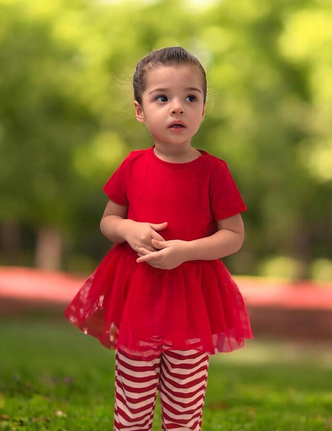 image:imageArshiner Girls 2 Piece Outfits Casual Clothing Sets Short Sleeve Mesh Hem Roundneck Tops and Leggings Pants 210 YearsRedstripe