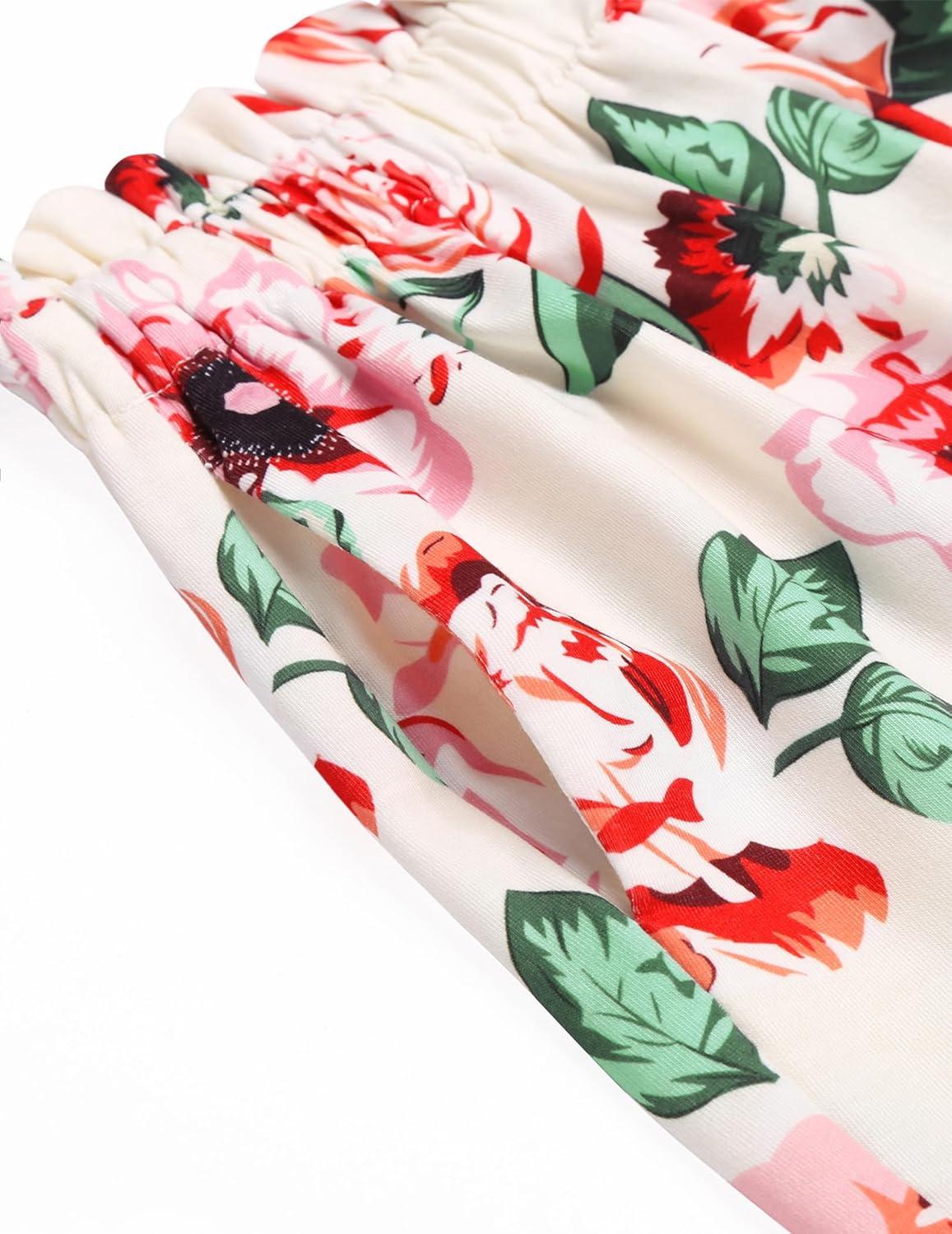 image:imageArshiner Girls 2 Piece Outfits Summer Clothes Ruffle Short Sleeve Shirts Top and High Waist Paper Bag Shorts Set with PocketsPinkflower