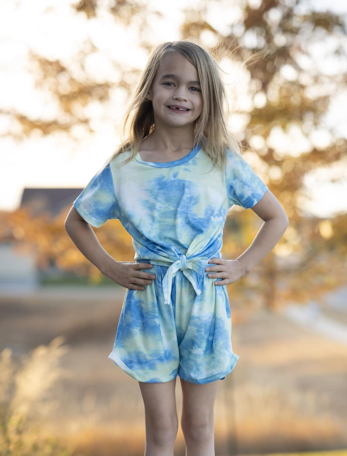 image:imageArshiner Girls 2 Piece Outfits Summer Clothes Short Sleeve Tops and Paperbag Waist Shorts Set Cute Outfits 514Greenbluewhite