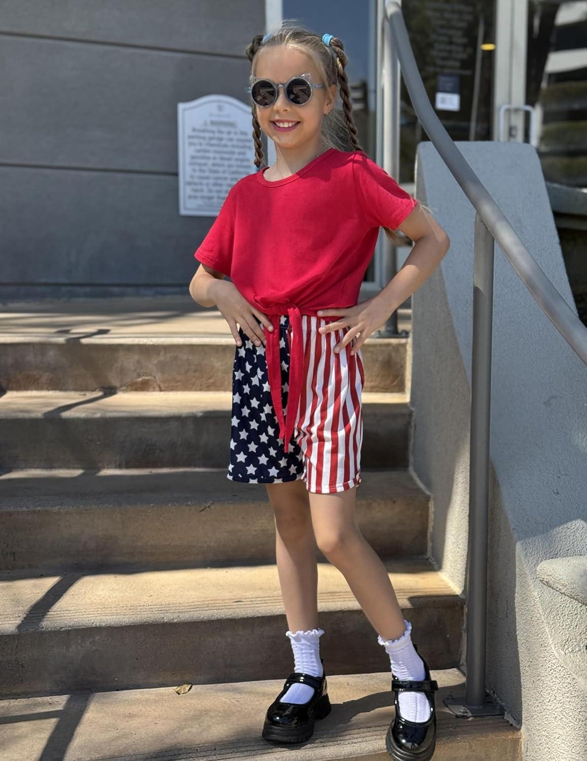 image:imageArshiner Girls 2 Piece Outfits Summer Clothes Short Sleeve Tops and Paperbag Waist Shorts Set Cute Outfits 514Red