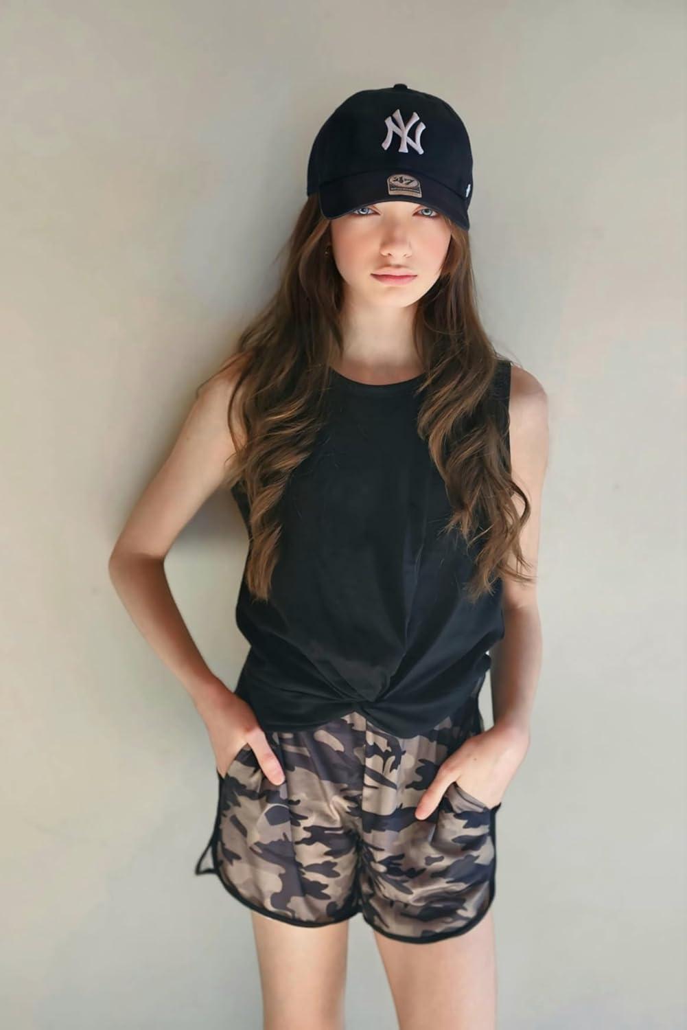 image:imageArshiner Girls 2 Piece Outfits Summer Clothes Twist Front Tank Top and Active Short with Pockets Kids Clothing SetsCamouflage