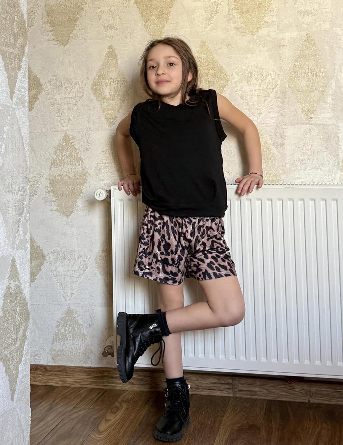 image:imageArshiner Girls 2 Piece Outfits Summer Tank Top and Shorts Set with Pockets Kids Sleeveless Clothes 614YBlackleopard