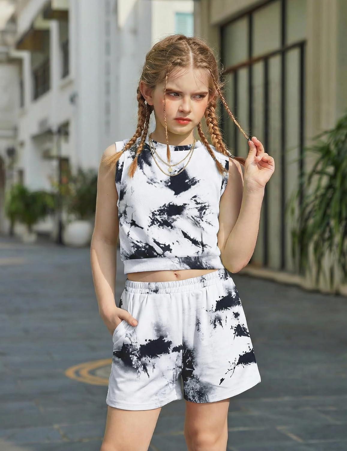 image:imageArshiner Girls 2 Piece Outfits Summer Tank Top and Shorts Set with Pockets Kids Sleeveless Clothes 614YBlackwhite