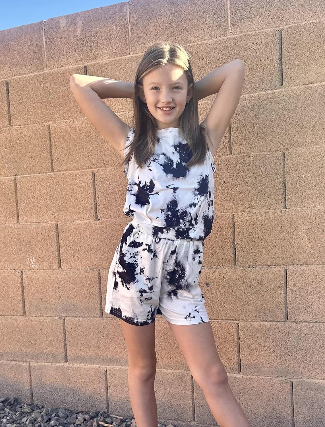image:imageArshiner Girls 2 Piece Outfits Summer Tank Top and Shorts Set with Pockets Kids Sleeveless Clothes 614YBlackwhite
