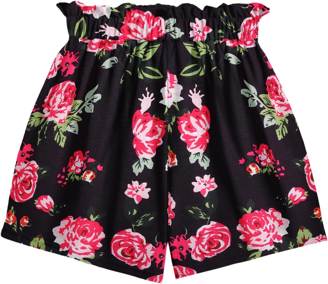 image:imageArshiner Girls 2 Piece Outfits Summer Tie Knot Tank Top and Paperbag Waist Pocketed Short SetsHot Pink Flower
