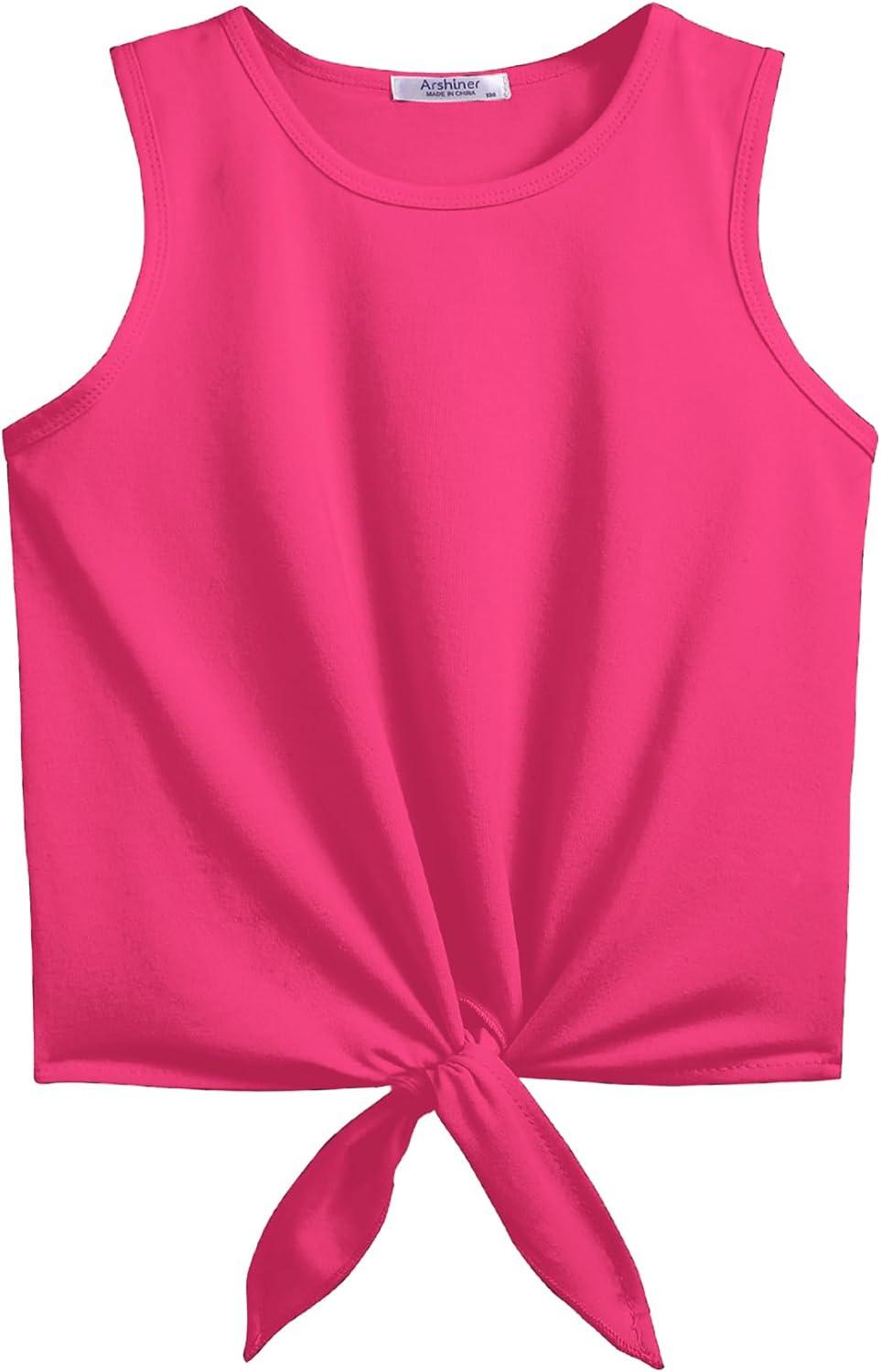 image:imageArshiner Girls 2 Piece Outfits Summer Tie Knot Tank Top and Paperbag Waist Pocketed Short SetsHot Pink Flower