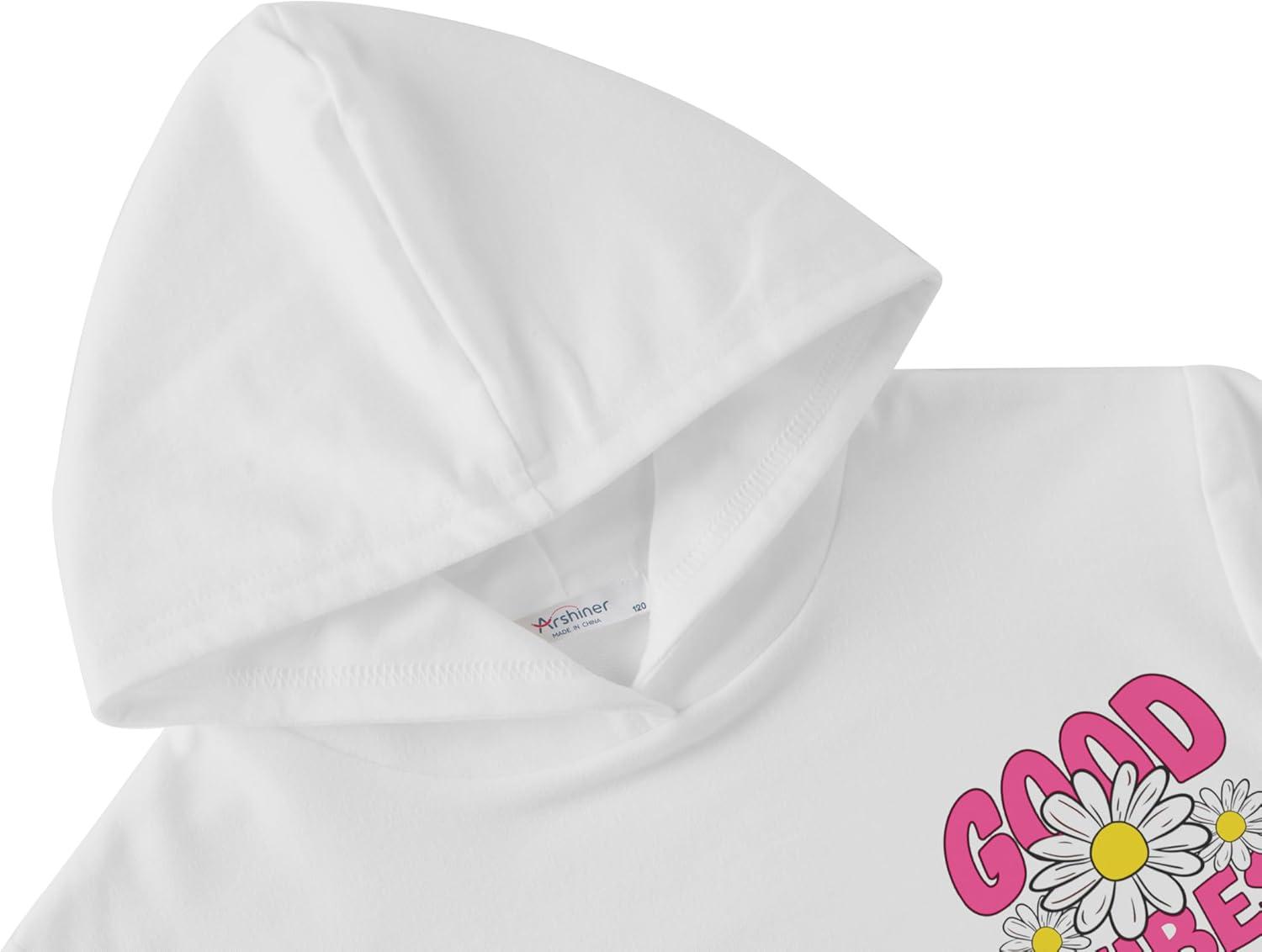 image:imageArshiner Girls 2 Piece Outfits Sweatsuits Sets Kangaroo Pocket Long Sleeve Hooded Sweatshirt with Flare Sweatpants SetsWhite Rose Red