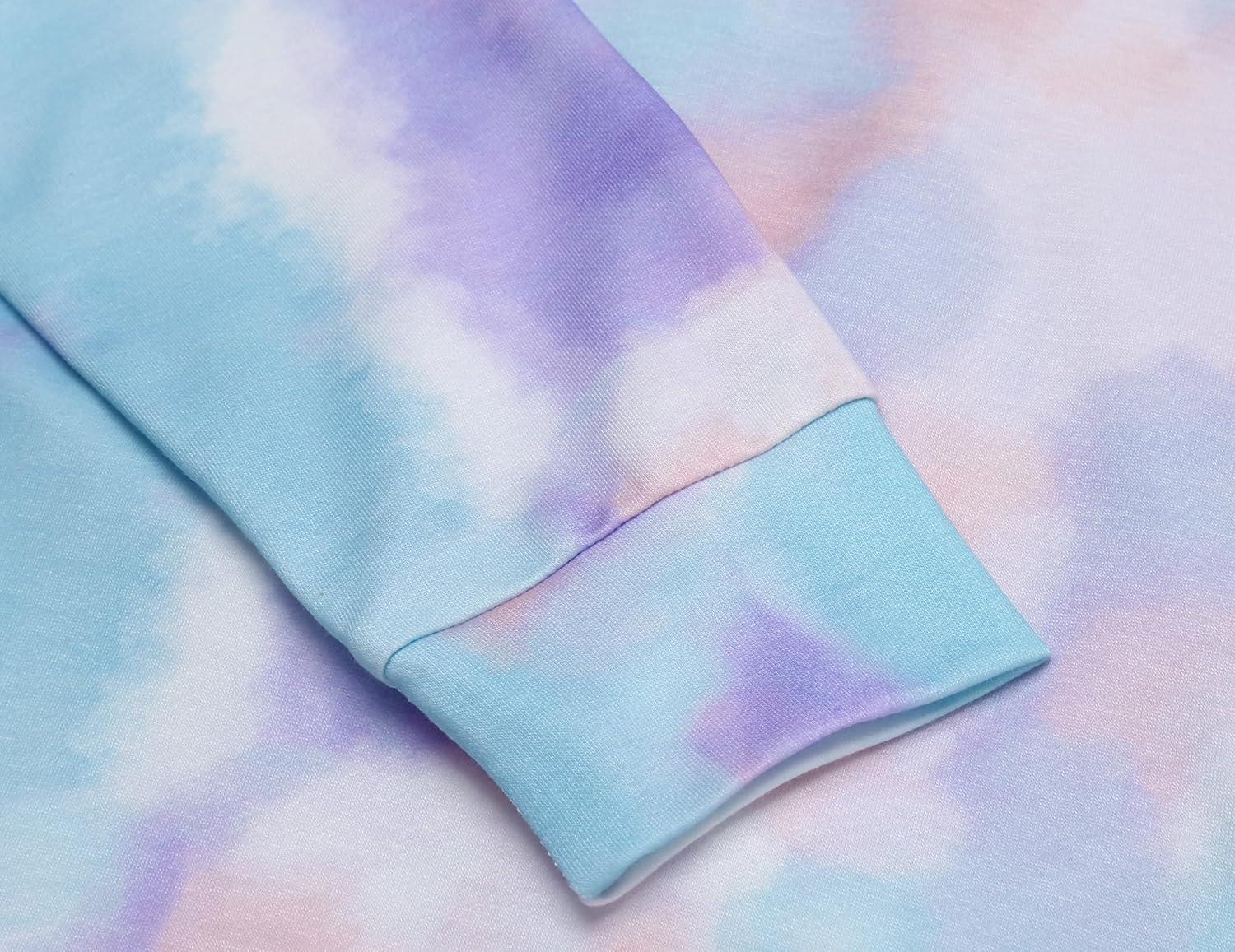 image:imageArshiner Girls 2 Piece Outfits Tiedye Twist Front Pullover Hooded Sweatsuits Sweatshirt and Sweatpants Clothing SetPink White Green Purple