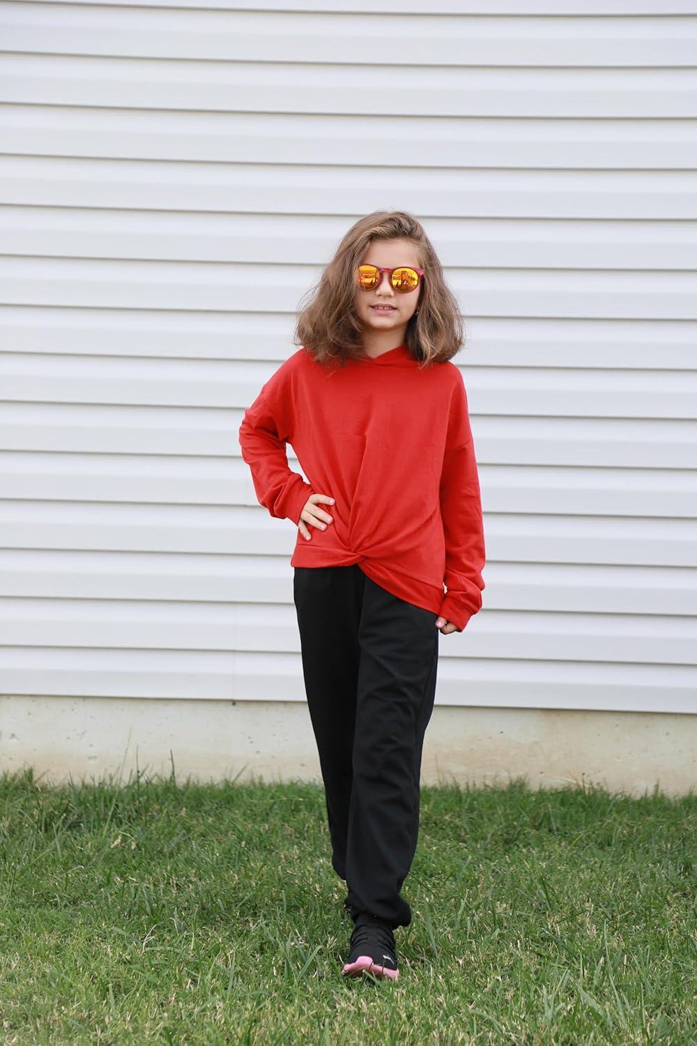 image:imageArshiner Girls 2 Piece Outfits Tiedye Twist Front Pullover Hooded Sweatsuits Sweatshirt and Sweatpants Clothing SetRed Black