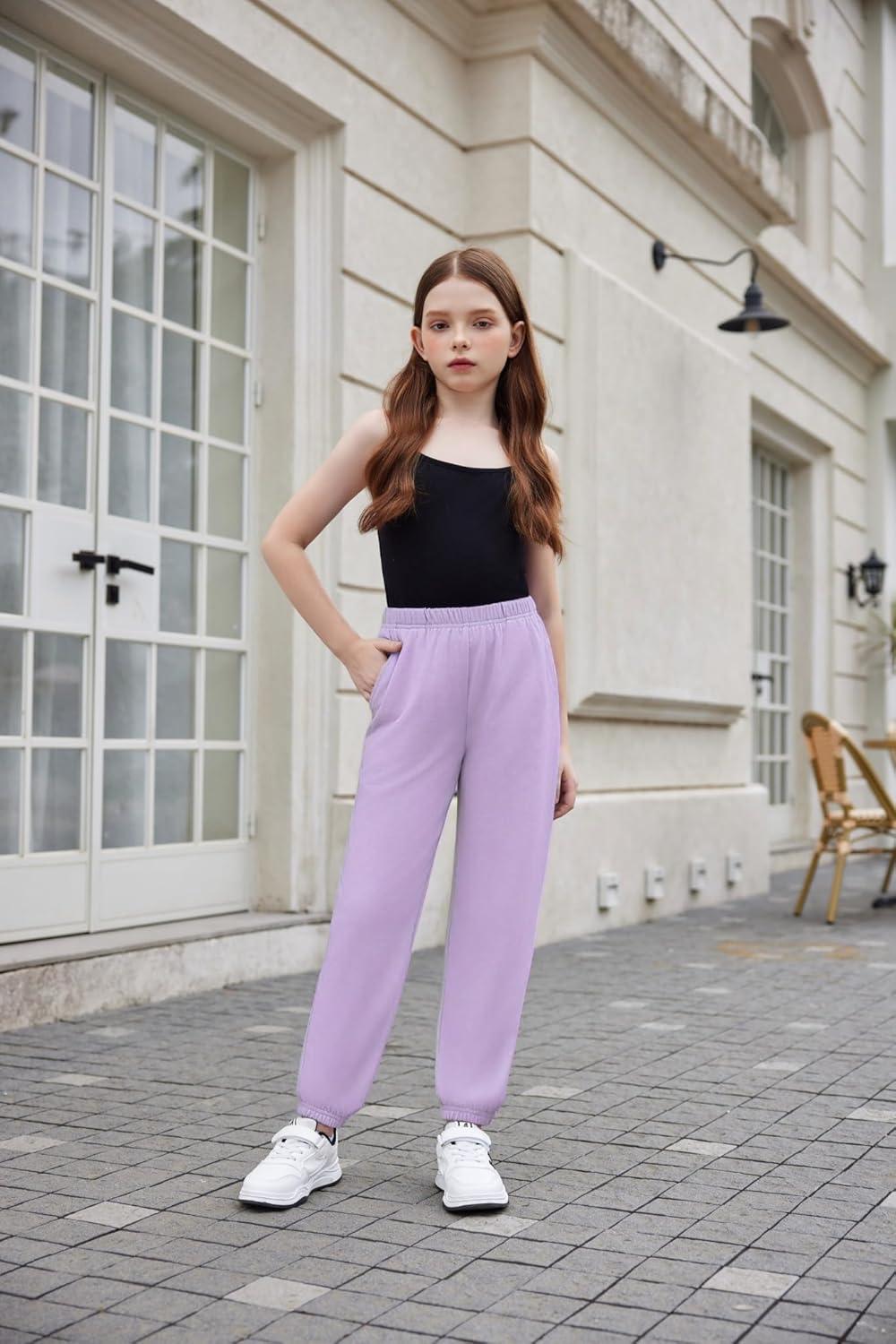image:imageArshiner Girls 3 Piece Set Short Sleeve High Low Hem Overlay Top amp Cami with Sweatpants Kids Outfit 613 YearsPurple